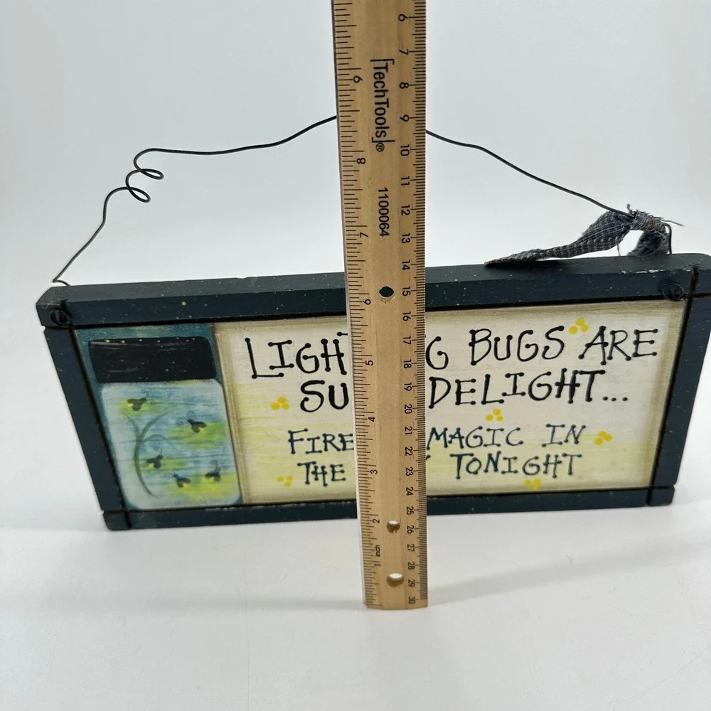 Primitive Wooden Lightning Bug Firefly Magic Wall Hanging Sign Mason Jar Decor